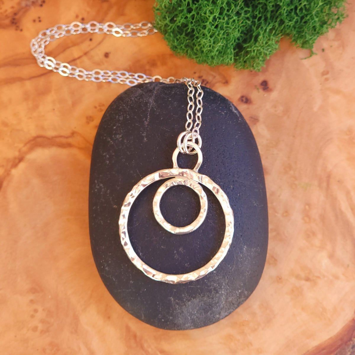 Pendant - Hammered Sterling - Double Circle - Small
