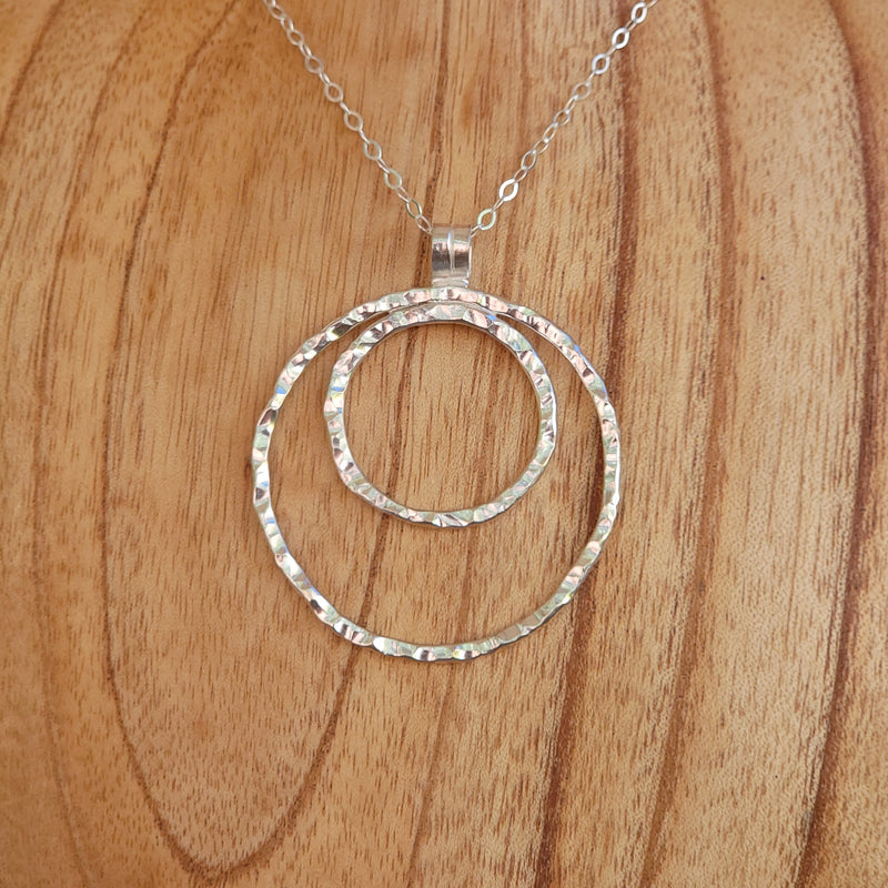 Pendant - Hammered Sterling - Double Circle - Large