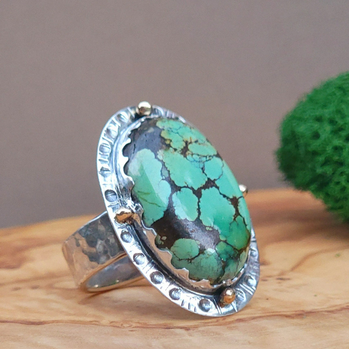 Ring - Statement - Hubei Turquoise/Sterling/14k Gold