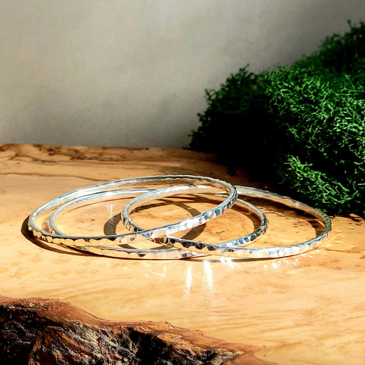 Bangle - Hammered Sterling - Beautiful Bangles - Set of 3