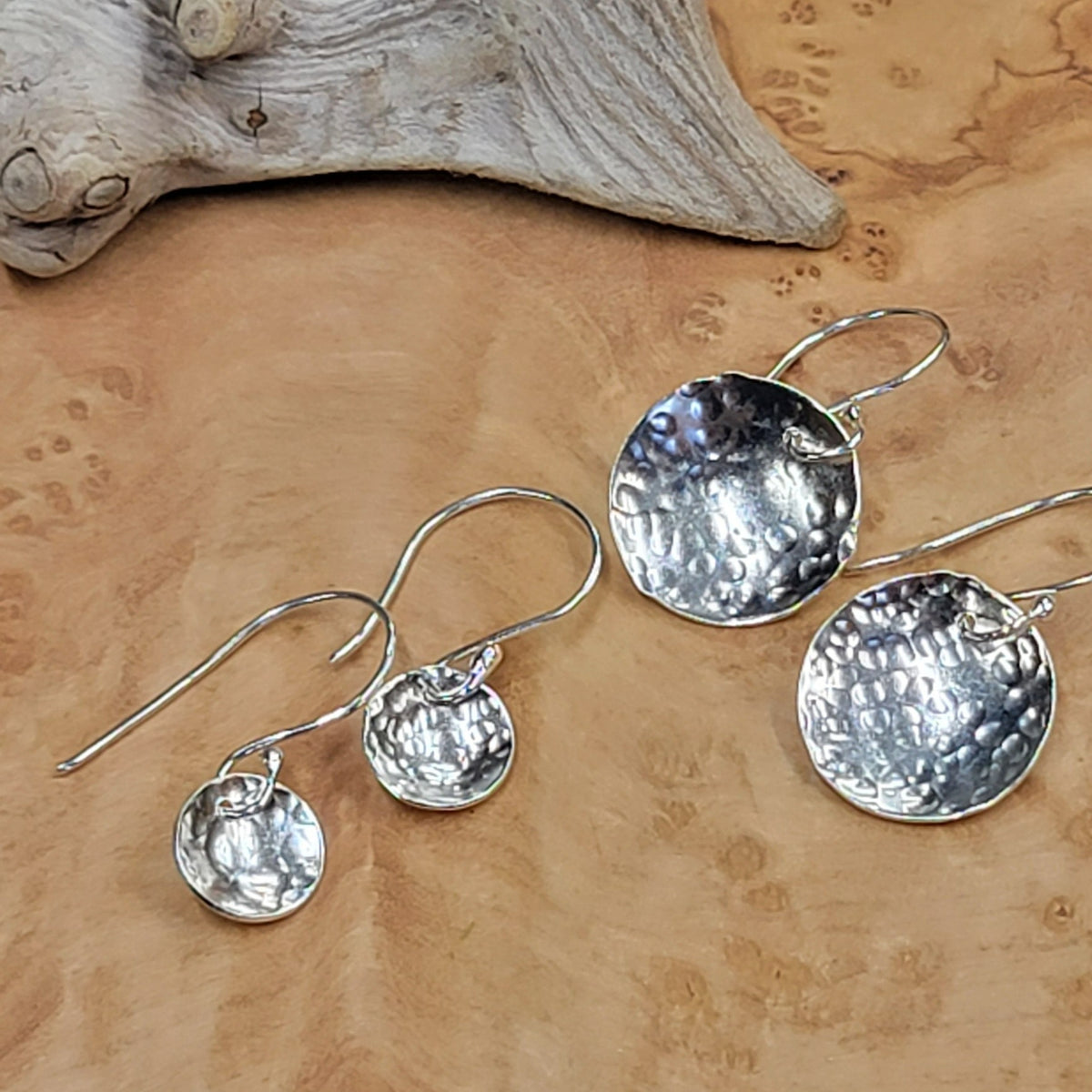 Earrings - Hammered Sterling Concave Disc - Small
