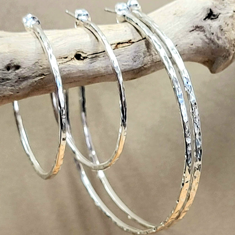 Earrings - Hammered Hoops - Sterling 1-1/2"